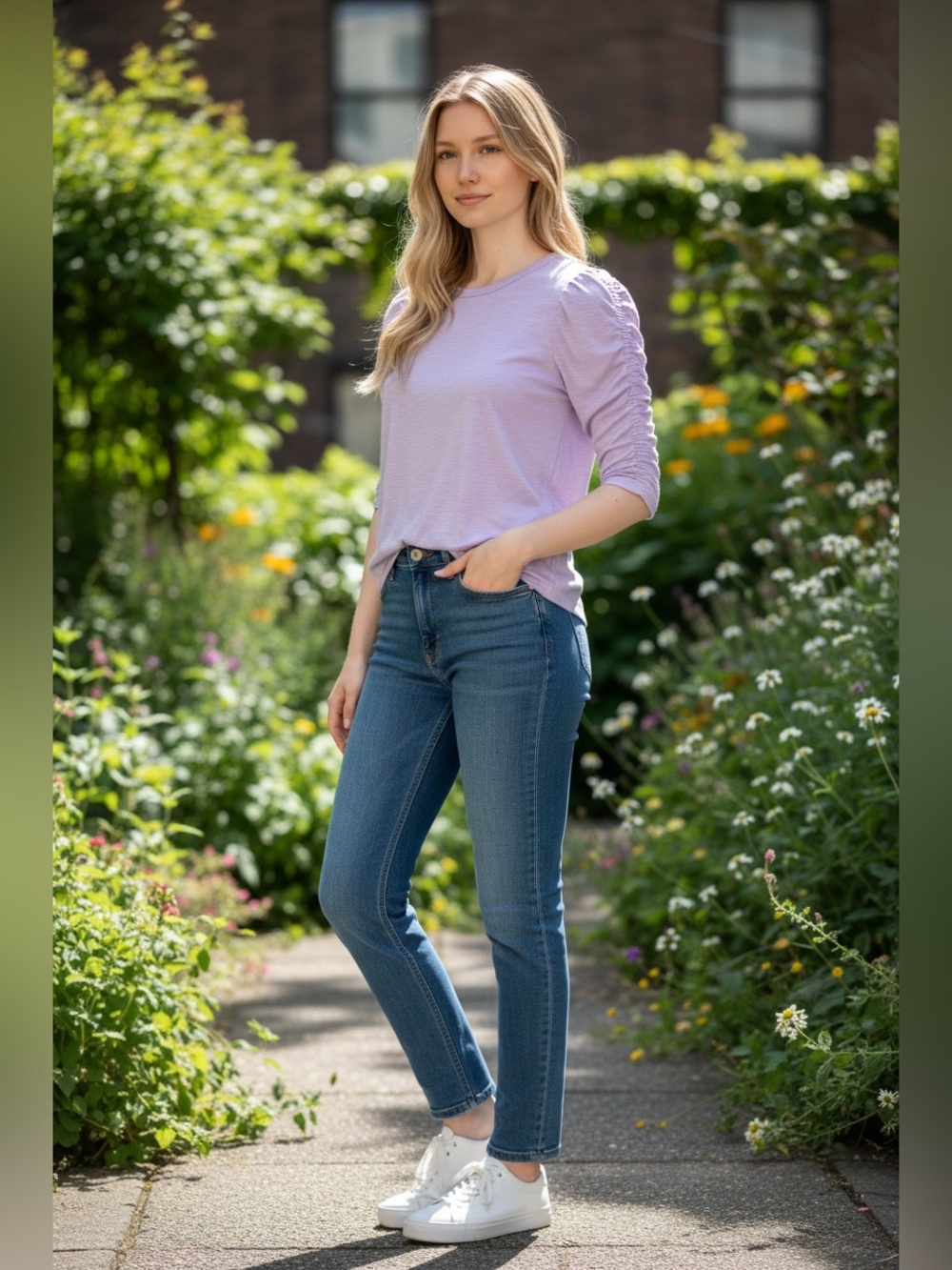 White House Black Market Lavender Puff-Sleeve Knit Top